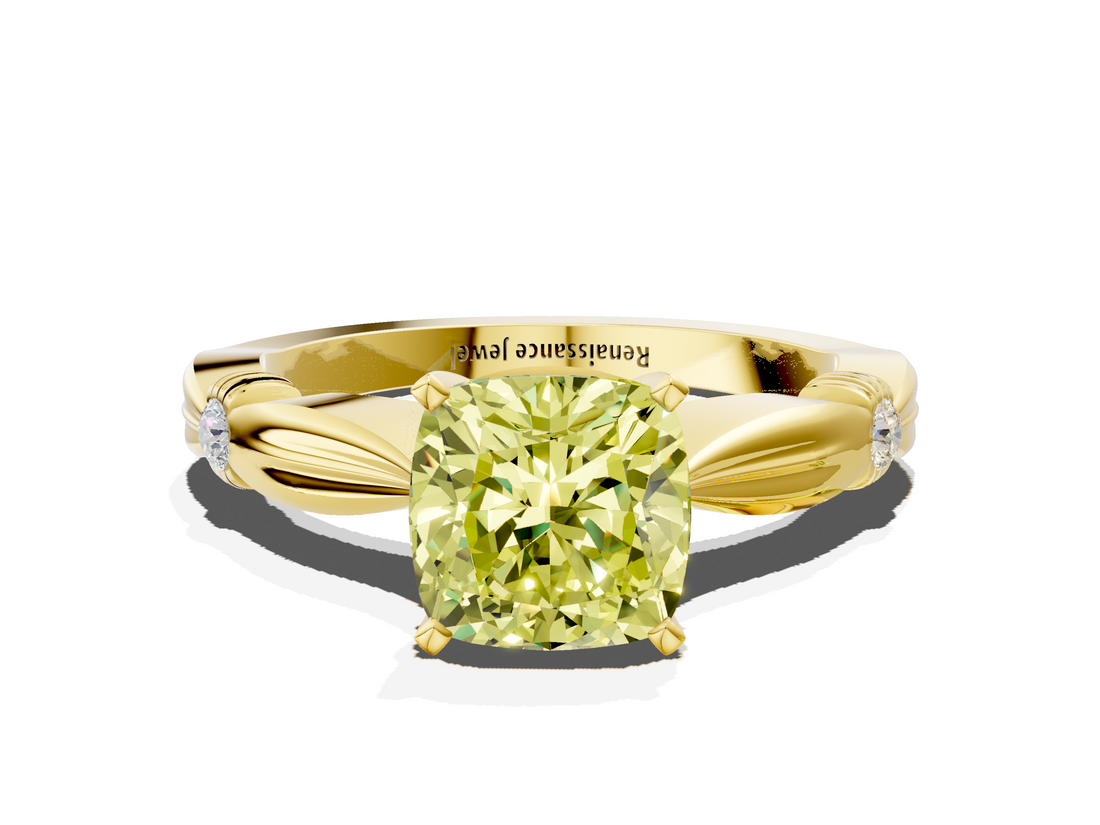 Yellow gold Fancy Yellow Cushion  Solitaire Diamond Twisted Band with Four-Prong Setting_64