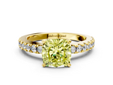 Yellow gold Fancy Yellow Cushion  Solitaire Diamond with Pavé Band and Four-Prong Setting_46
