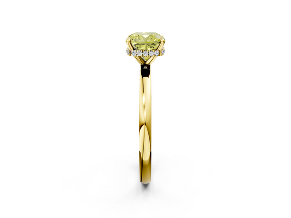 Yellow gold Fancy Yellow Cushion  Solitaire Engagement Ring with Cathedral Band and Four-Prong Setting