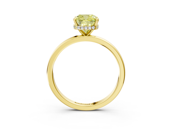 Yellow gold Fancy Yellow Cushion  Solitaire Engagement Ring with Cathedral Band and Four-Prong Setting