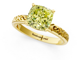 Yellow gold Fancy Yellow Cushion  Solitaire Engagement Ring with Scrollwork Band and Four-Prong Setting_148