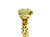 Yellow gold Fancy Yellow Cushion  Solitaire Engagement Ring with Scrollwork Band and Four-Prong Setting_152