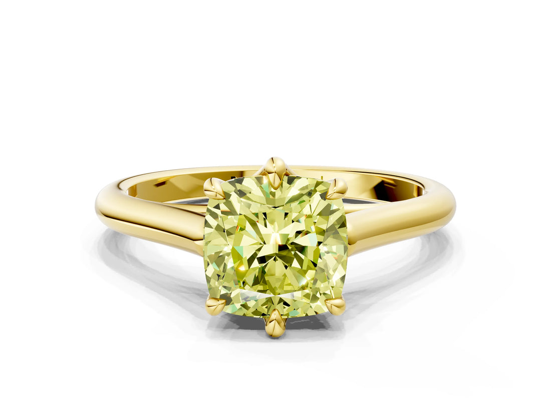 Yellow gold Fancy Yellow Cushion  Solitaire Engagement Ring with Six-Prong Setting and Classic Band 2