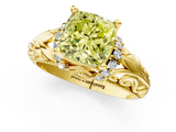 Yellow gold Fancy Yellow Cushion  Solitaire Filigree Engagement Ring with Halo and Prong Setting_51