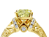Yellow gold Fancy Yellow Cushion  Solitaire Filigree Engagement Ring with Halo and Prong Setting_54
