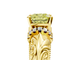 Yellow gold Fancy Yellow Cushion  Solitaire Filigree Engagement Ring with Halo and Prong Setting_55