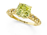 Yellow gold Fancy Yellow Cushion  Solitaire Floral Milgrain Engagement Ring_53