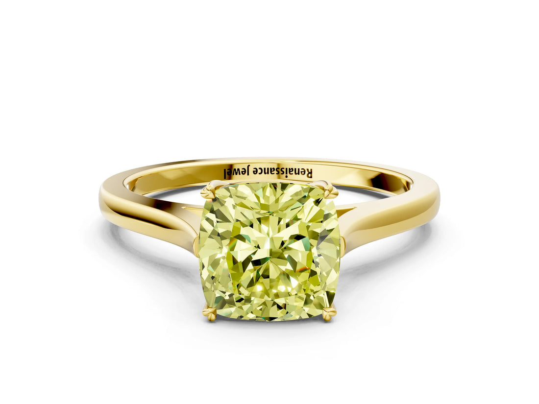 Yellow gold Fancy Yellow Cushion  Solitaire Heart Prong Engagement Ring with Tapered Band_55
