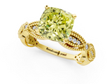 Yellow gold Fancy Yellow Cushion  Solitaire Milgrain Diamond Engagement Ring with Bezel and Marquise Band_68