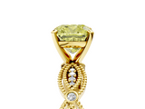 Yellow gold Fancy Yellow Cushion  Solitaire Milgrain Diamond Engagement Ring with Bezel and Marquise Band_72