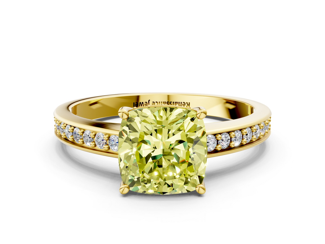 Yellow gold Fancy Yellow Cushion  Solitaire Pavé Band Prong Setting Ring_20