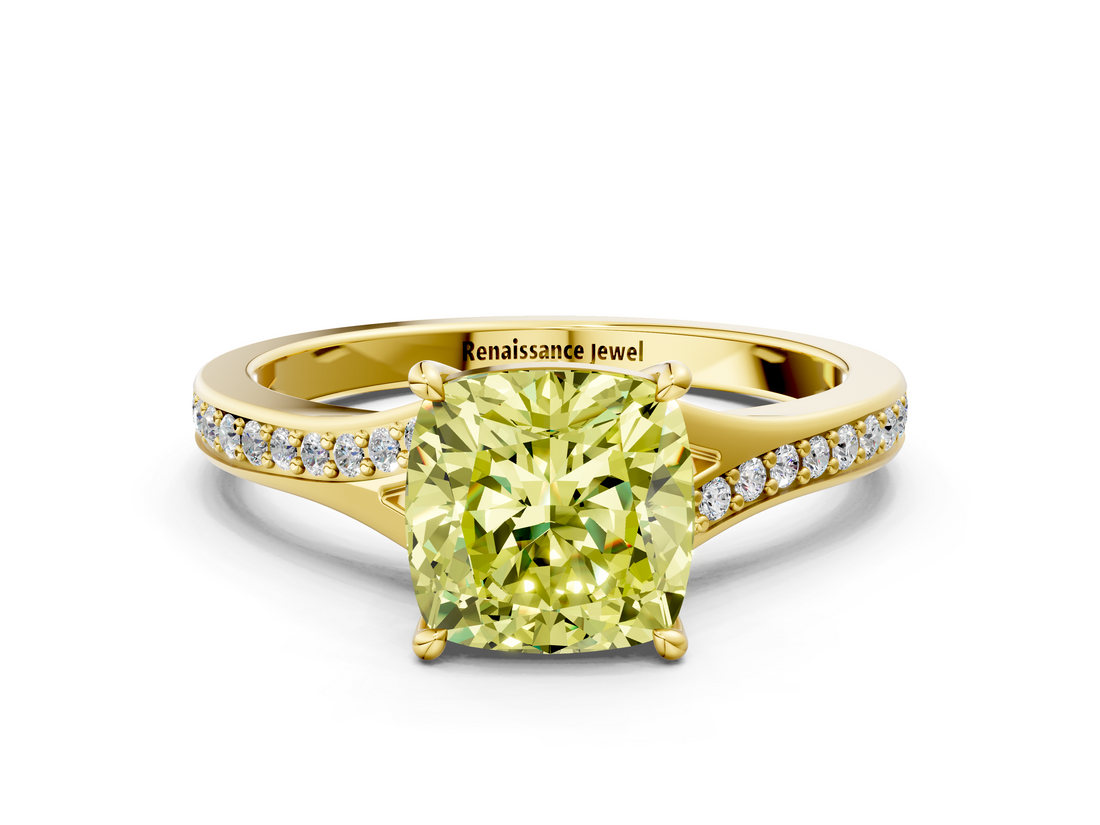 Yellow gold Fancy Yellow Cushion  Solitaire Pavé Band with Four-Prong Setting_44