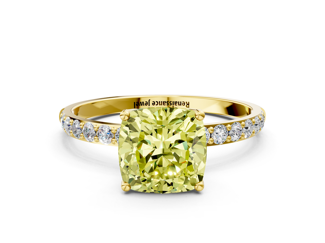 Yellow gold Fancy Yellow Cushion  Solitaire Pavé Diamond Engagement Ring with Four-Prong Setting_39