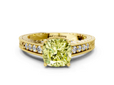 Yellow gold Fancy Yellow Cushion  Solitaire Pavé Diamond Milgrain Engagement Ring with Four-Prong Setting_3