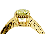 Yellow gold Fancy Yellow Cushion  Solitaire Pavé Diamond Milgrain Engagement Ring with Four-Prong Setting_7