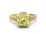 Yellow gold Fancy Yellow Cushion  Solitaire Pave Split Shank Ring with Four-Prong Setting_105