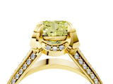 Yellow gold Fancy Yellow Cushion  Solitaire Pave Split Shank Ring with Four-Prong Setting_109