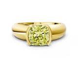 Yellow gold Fancy Yellow Cushion  Solitaire Tension Set Diamond Ring with Wide Band_20