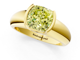 Yellow gold Fancy Yellow Cushion  Solitaire Tension Set Diamond Ring with Wide Band_21