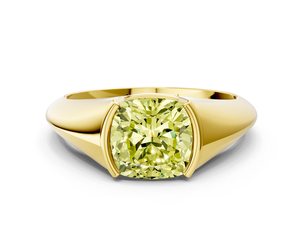 Yellow gold Fancy Yellow Cushion  Solitaire Tension Set Diamond Ring