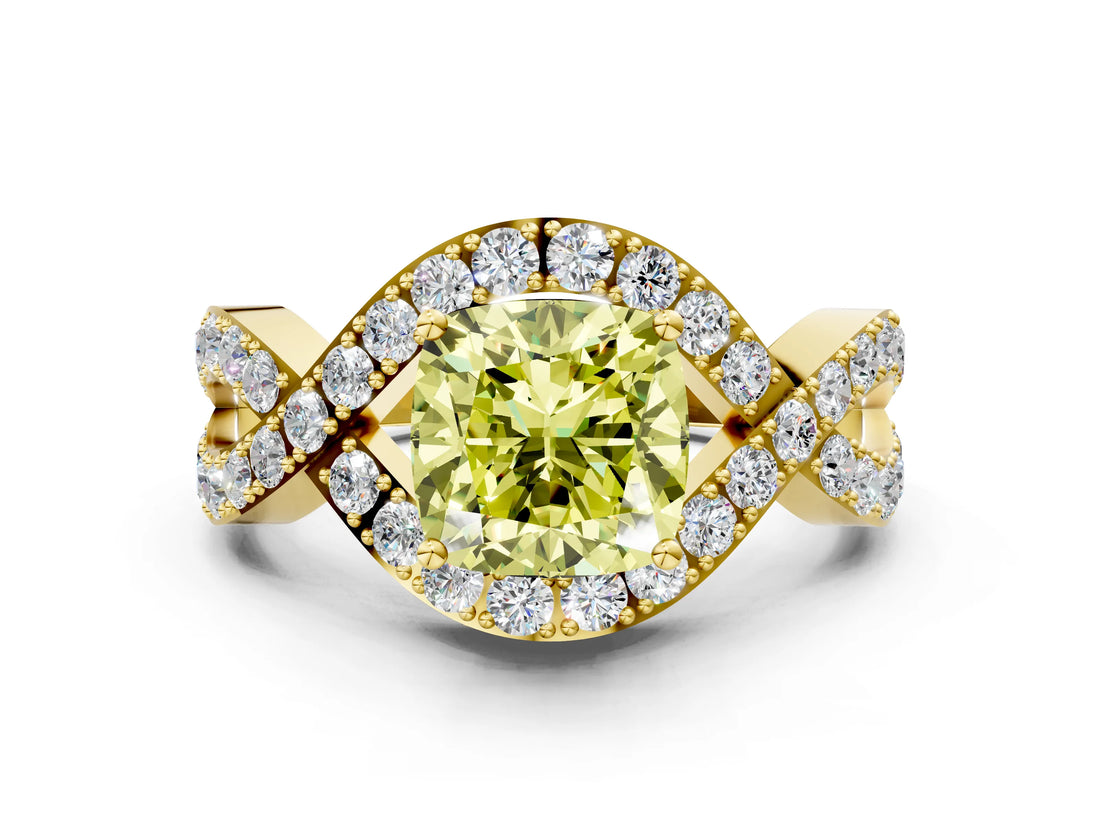 Yellow gold Fancy Yellow Cushion  Solitaire Twist Band Pavé Diamond Engagement Ring_56