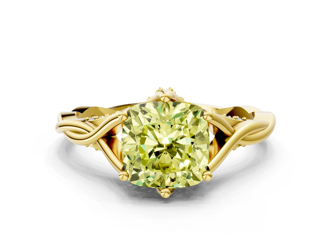Yellow gold Fancy Yellow Cushion  Solitaire Twist Band Six-Prong Setting 1