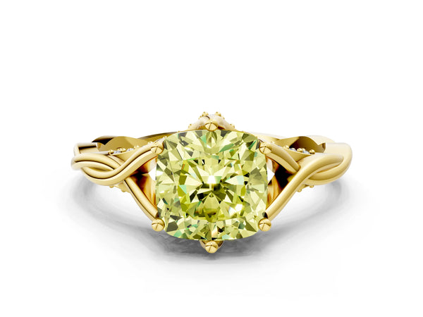 Yellow gold Fancy Yellow Cushion  Solitaire Twist Band Six-Prong Setting