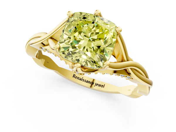 Yellow gold Fancy Yellow Cushion  Solitaire Twist Band Six-Prong Setting