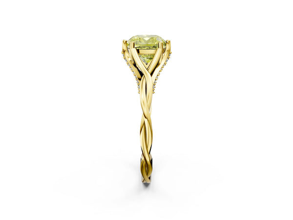 Yellow gold Fancy Yellow Cushion  Solitaire Twist Band Six-Prong Setting