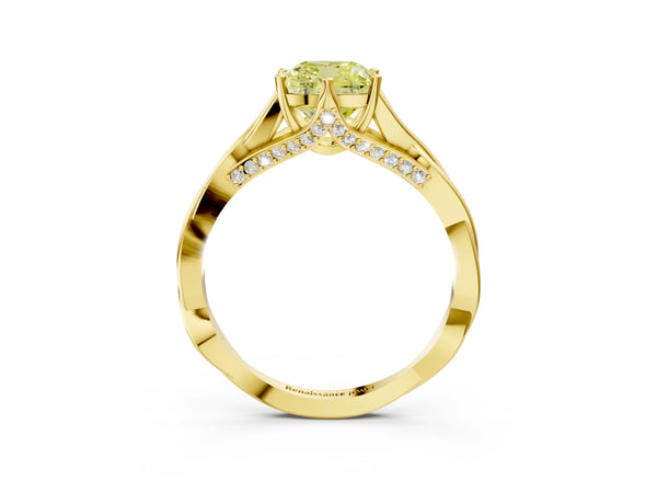 Yellow gold Fancy Yellow Cushion  Solitaire Twist Band Six-Prong Setting