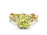 Yellow gold Fancy Yellow Cushion  Solitaire Twist Band with Leaf Prong Setting 1