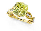 Yellow gold Fancy Yellow Cushion  Solitaire Twist Band with Leaf Prong Setting 2