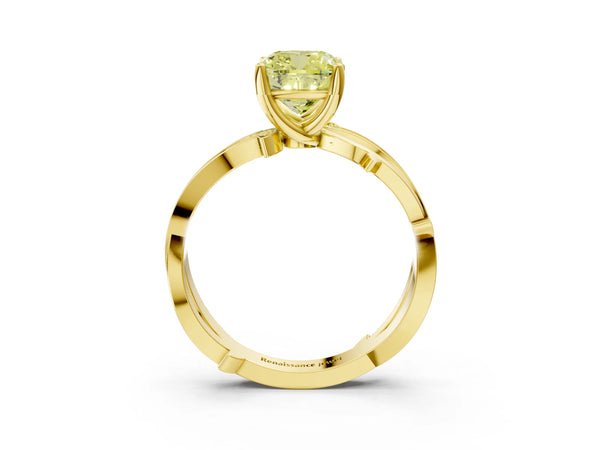 Yellow Gold Cushion Cut Crossover Twist Pave Engagement Ring Setting for Fancy Yellow Center