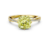 Yellow gold Fancy Yellow Cushion  Solitaire Twist Band with Pavé Diamonds and Four-Prong Setting_73