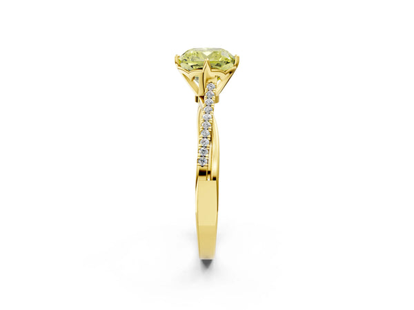 Yellow gold Fancy Yellow Cushion  Solitaire Twist Band with Pavé Diamonds and Four-Prong Setting