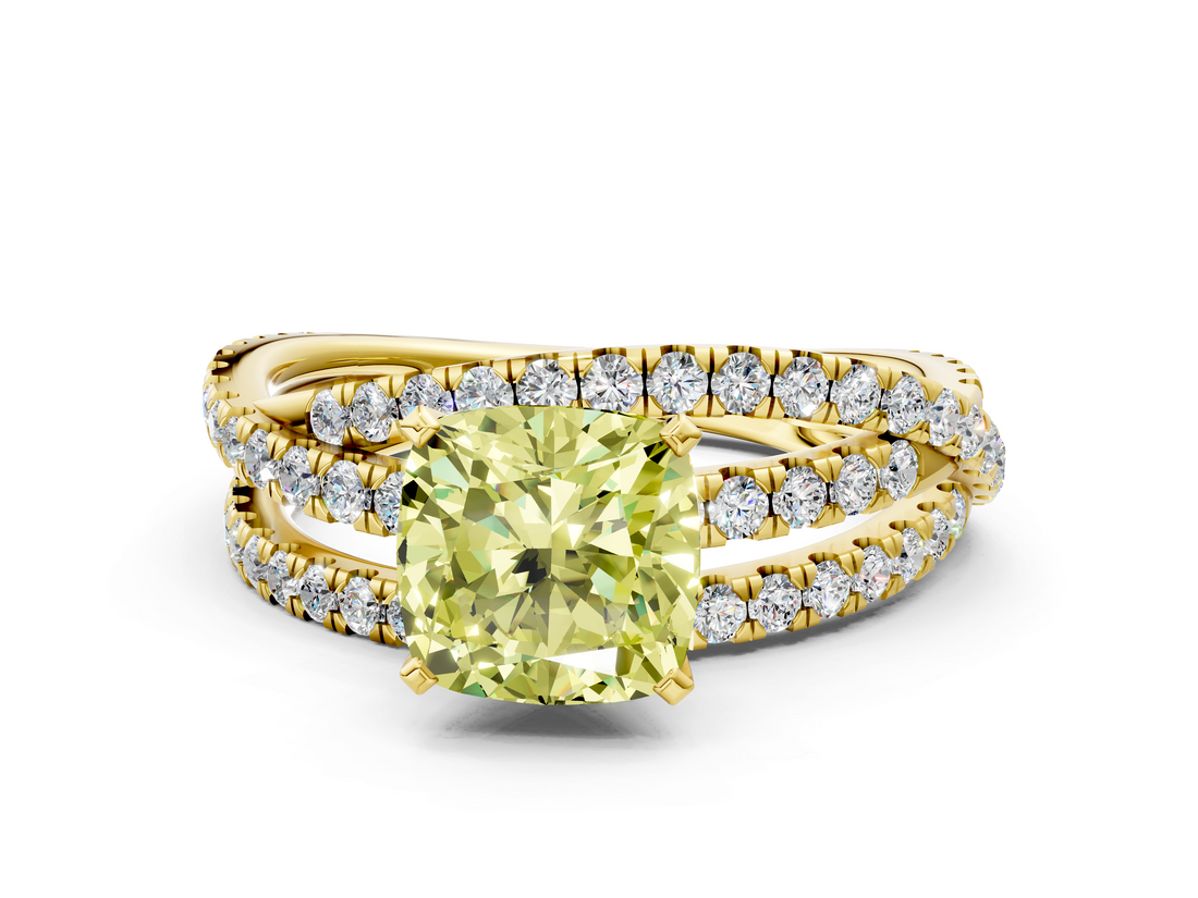 Yellow gold Fancy Yellow Cushion  Solitaire Twist Band with Pavé Setting and Four-Prong Setting_113