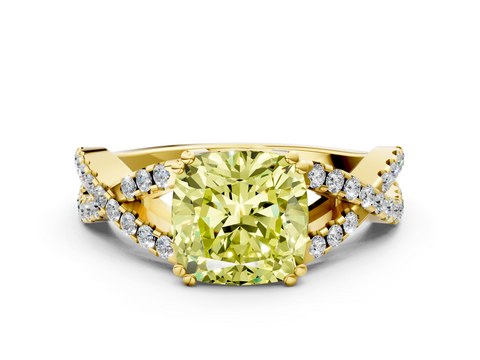 Yellow gold Fancy Yellow Cushion  Solitaire Twist Band with Pavé Setting and Four-Prong Setting_17