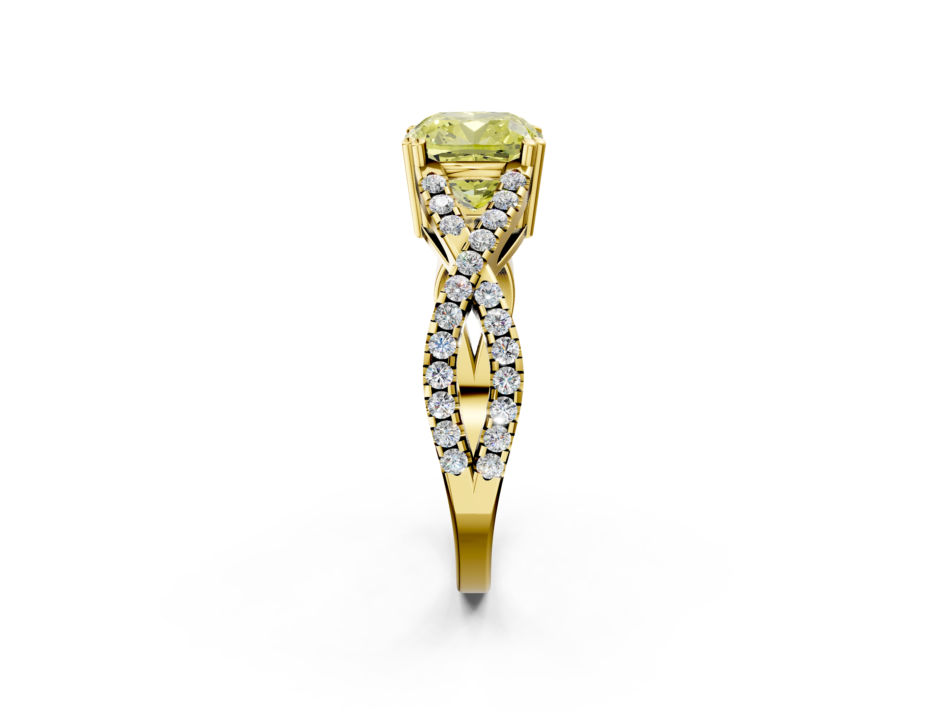 Yellow gold Fancy Yellow Cushion  Solitaire Twist Band with Pavé Setting and Four-Prong Setting_19