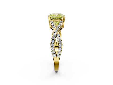 Yellow gold Fancy Yellow Cushion  Solitaire Twist Band with Pavé Setting and Four-Prong Setting_19
