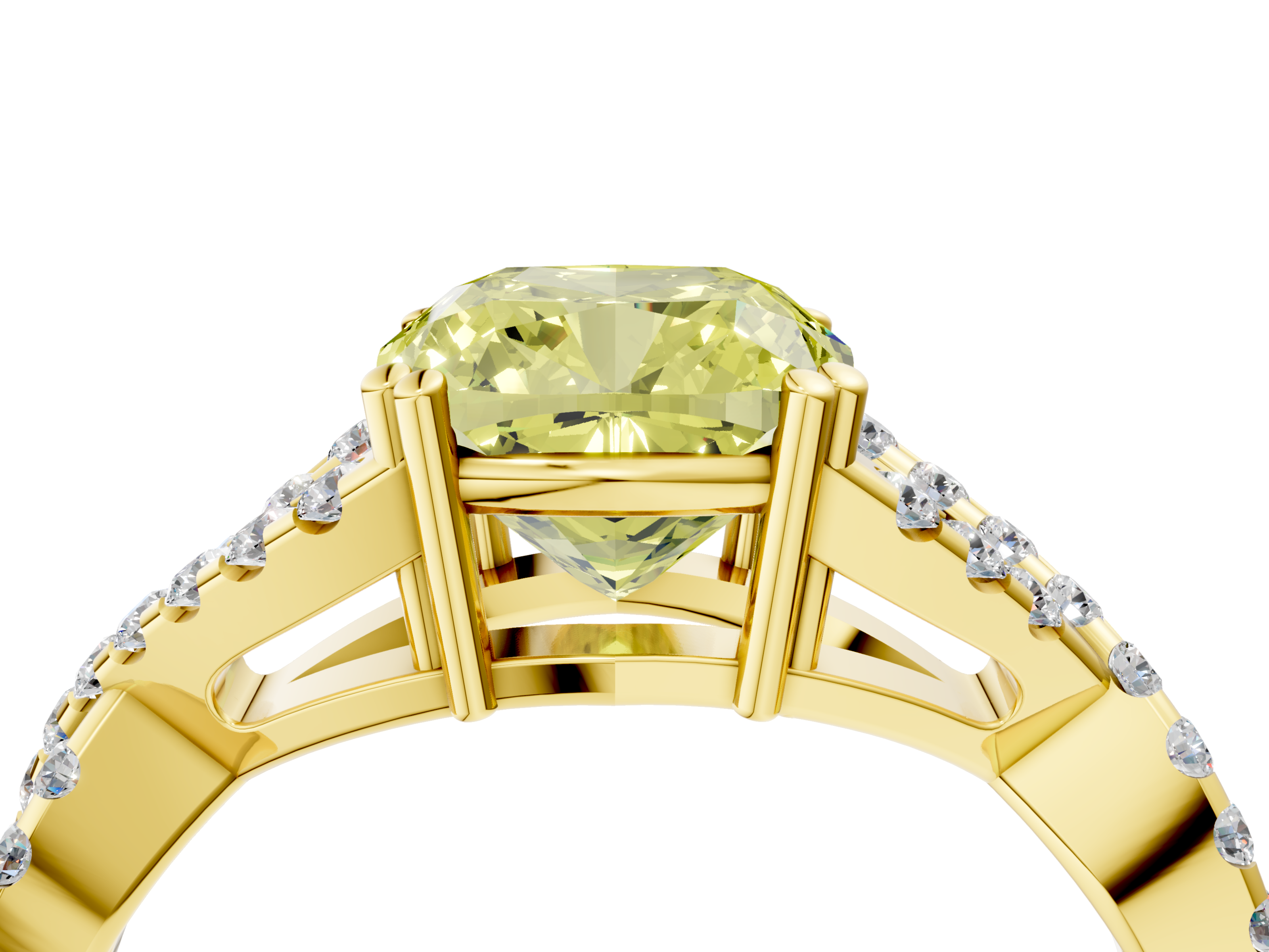 Yellow gold Fancy Yellow Cushion  Solitaire Twist Band with Pavé Setting and Four-Prong Setting_21