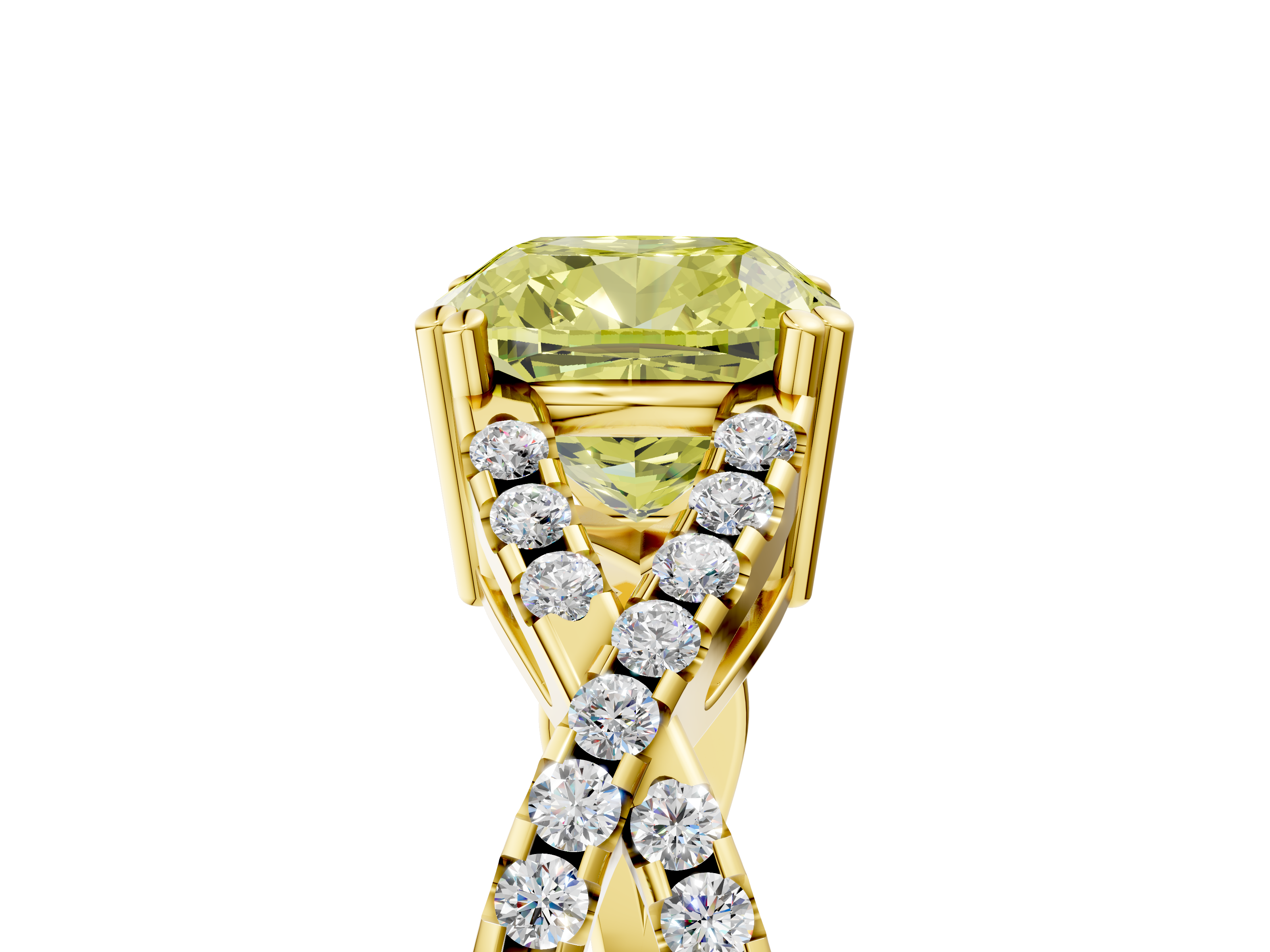 Yellow gold Fancy Yellow Cushion  Solitaire Twist Band with Pavé Setting and Four-Prong Setting_22