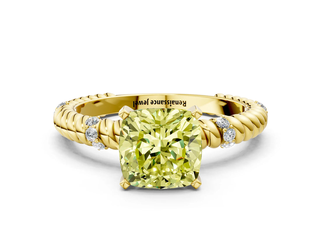 Yellow gold Fancy Yellow Cushion  Solitaire Twisted Band Prong Set Engagement Ring_61
