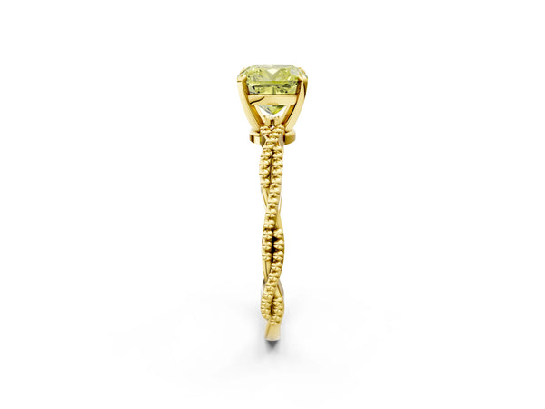 Yellow Gold Cushion Cut Twisted Engagement Ring Setting for Fancy Yellow Center