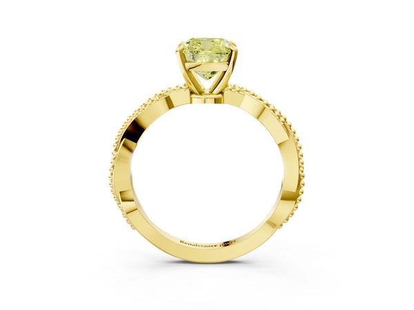 Yellow Gold Cushion Cut Twisted Engagement Ring Setting for Fancy Yellow Center