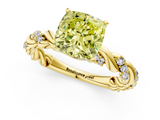 Yellow gold Fancy Yellow Cushion  Solitaire Twisted Band with Pavé Accents and Four-Prong Setting_4