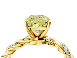 Yellow gold Fancy Yellow Cushion  Solitaire Twisted Band with Pavé Accents and Four-Prong Setting_7