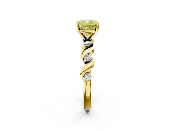Yellow Gold Cushion Cut Ribbon Twist Engagement Ring Setting for Fancy Yellow Center