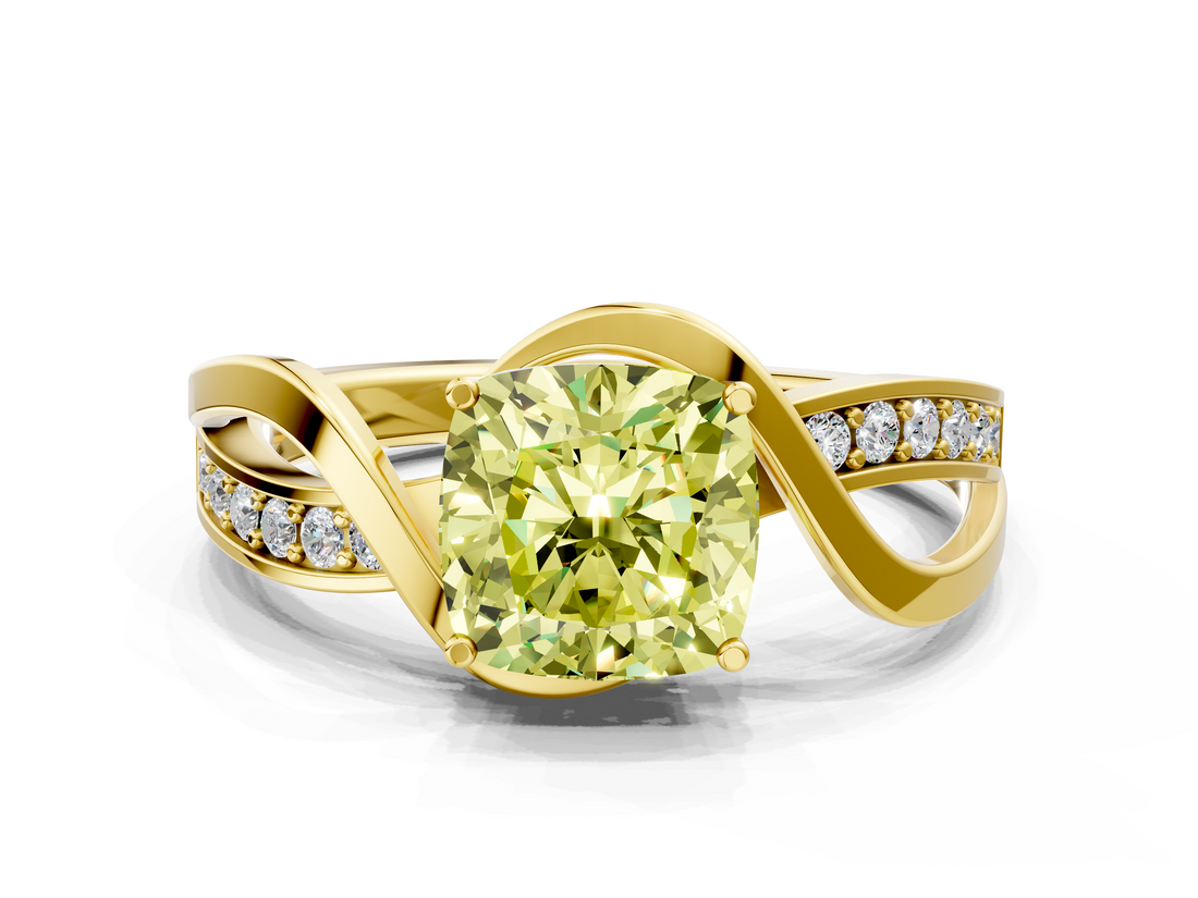 Yellow gold Fancy Yellow Cushion  Solitaire Twisted Band with Prong Setting_3