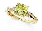 Yellow gold Fancy Yellow Cushion  Solitaire Twisted Pave Diamond Ring with Four-Prong Setting_81