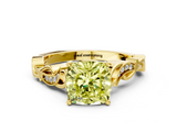 Yellow gold Fancy Yellow Cushion  Solitaire Vine Band with Milgrain Prong Setting_3